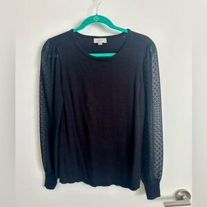LOFT black sweater with mesh polka dot sleeves (size XS)